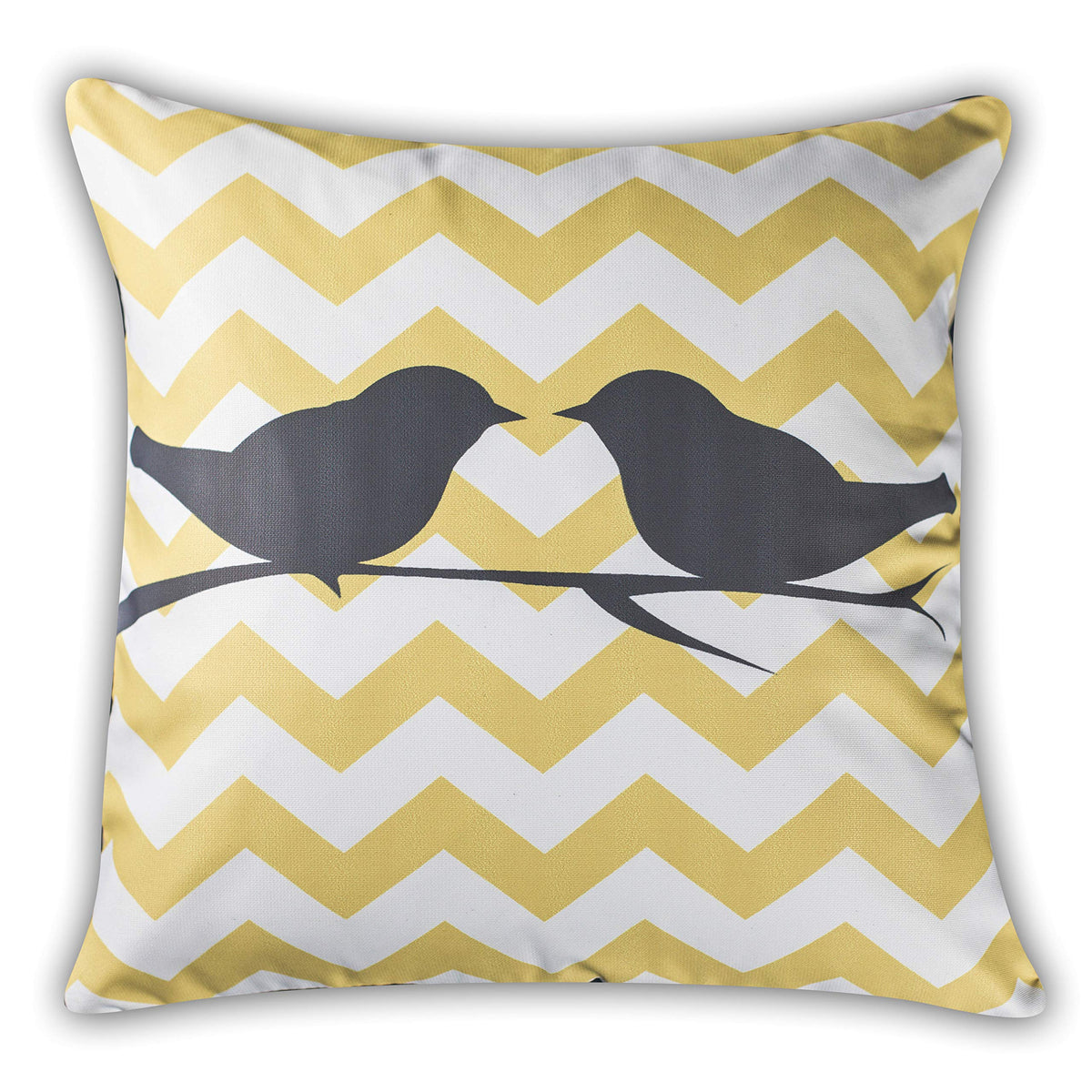 Vendola Decorative Satin Sofa Cushion Covers Set of 5, 20 Inch x 20 inch, Sofa Pillow Cover, Yellow, White and Grey, Chevron Floral Design, Zipper Closure (Iris Yellow, 20X20 Inches)