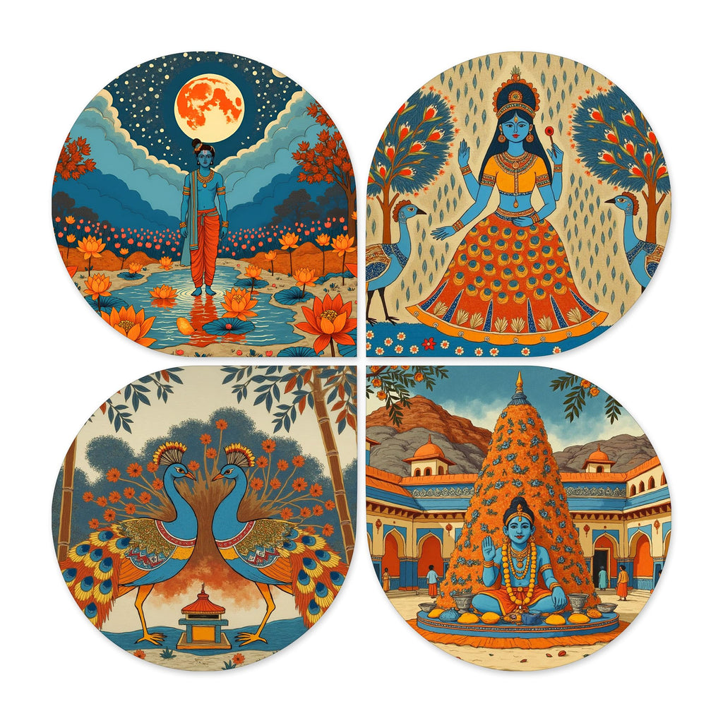 Artvibes Indian Gods Modern Art Decorative MDF Wooden Wall Art for Home | Wood Decorative Items | Modern Decoration | Spiritual | Wall Illustrations | Handcrafted Art | Gift Items (WH_8447N), Set of 4