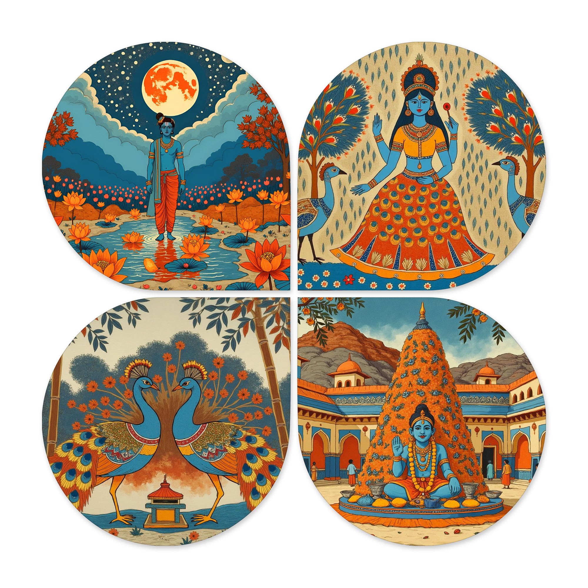 Artvibes Indian Gods Modern Art Decorative MDF Wooden Wall Art for Home | Wood Decorative Items | Modern Decoration | Spiritual | Wall Illustrations | Handcrafted Art | Gift Items (WH_8447N), Set of 4