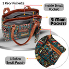 Storite Women's Tote Bag With Leather Handles & Embroidery Printed