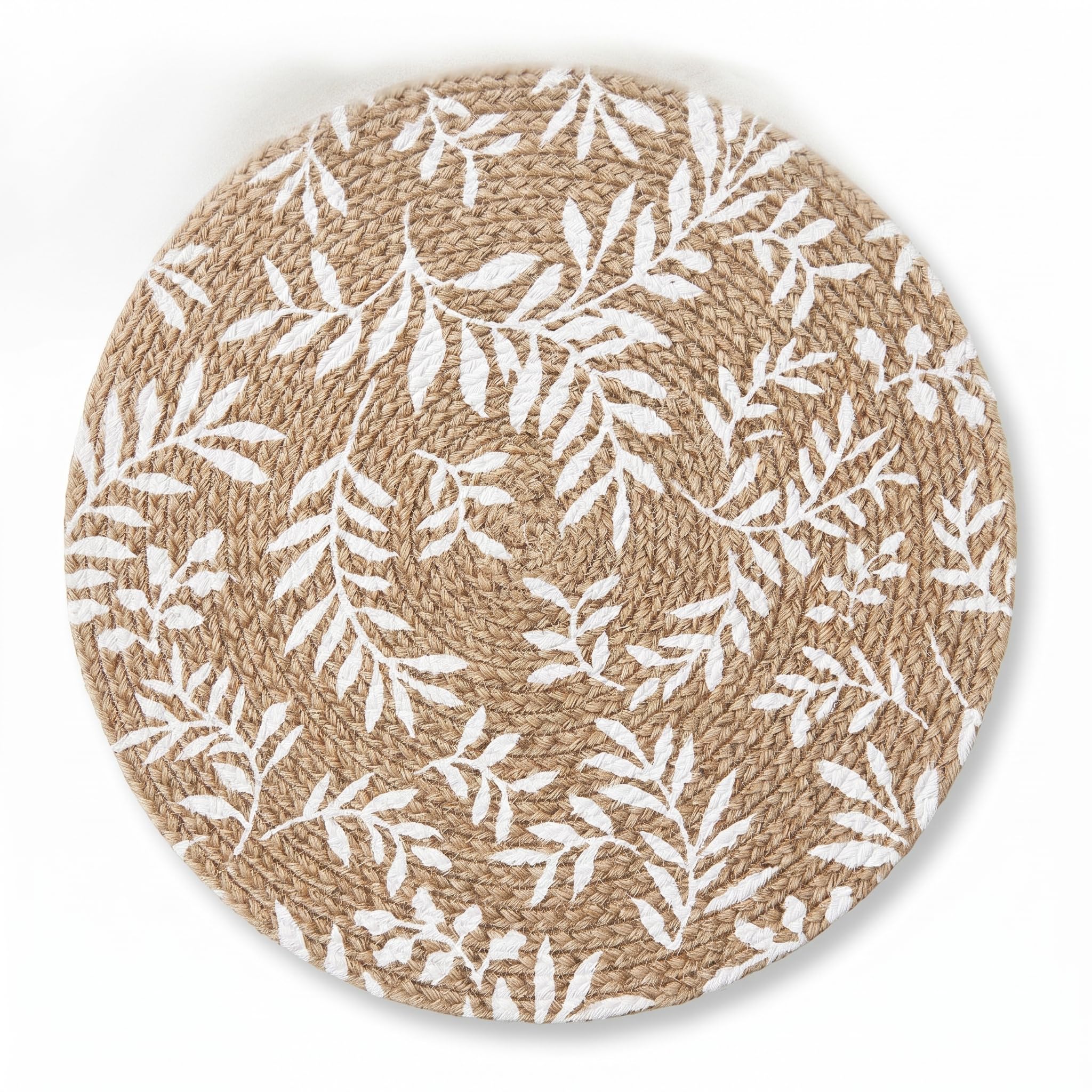 GAZELLE LIVING Round Braided Dining Table Mat | Brown Floral Woven Placemats | Heat Resistant Washable Cotton Blend Table Place Mats for Kitchen & Boho Decor | 15 Inch | Set of 4 Kafalo