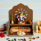 eCraftIndia Brown Om Design Beautiful Wooden Pooja Temple with Shelf - Mandir for Home Pooja Room - Wooden Temple for Home Wall Hanging - Home Temple Pooja Mandir - Diwali Gifts for Family Friends