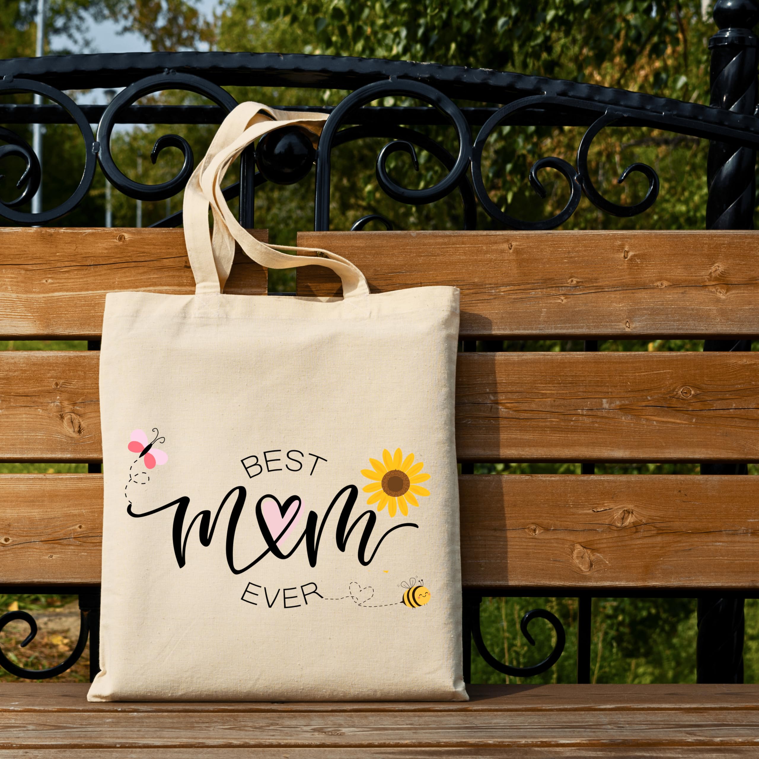 snapiq COTTON 350 GSM Canvas Tote Bag for Women and Girls Thick Fabric with Zipper (Cotton Canvas, Best Mom)