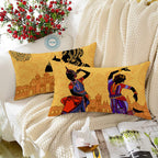 STITCHNEST Set of 2 Nritya Kala Collection Printed Jute Cushion Covers 12x18 Inches | Decorative Throw Pillow Covers for Sofa, Living Room, Bedroom | Perfect for Home Decor