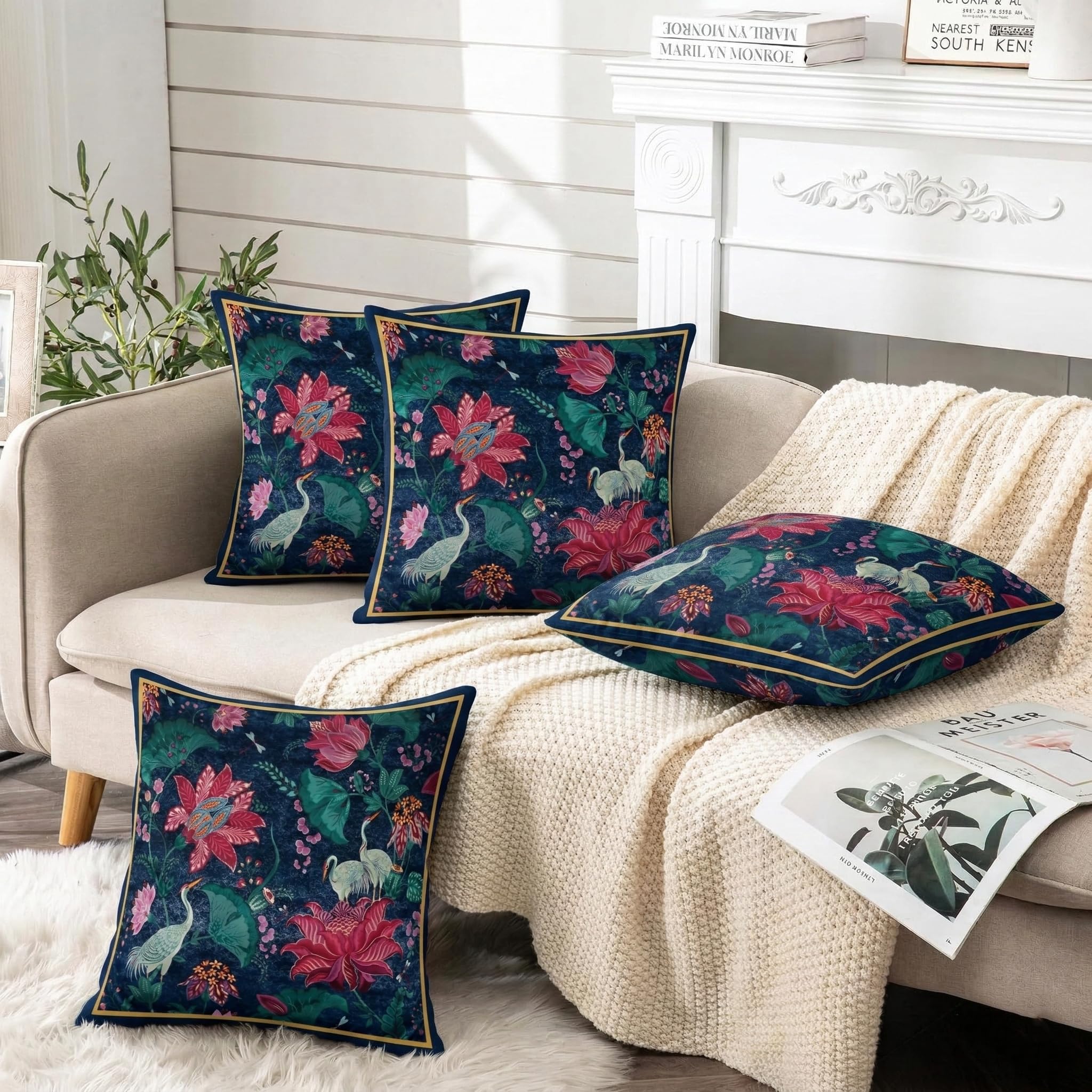 ishro home Premium Cushion Cover 18 inch x 18 inch | Luxury European Mosha Fabric | Love at First Sight Designs | Hidden Zipper | Machine Washable, Non- Fading | (4, Imperial Palace, 18 x 18 Inches)
