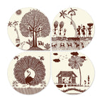Artvibes Ancient Village Warli Art Decorative Wall Art MDF Wooden Wall Hanger for Home | Handcrafted Art | Graphic Artwork | Aesthetic Wooden Decor | Sceneries | Ideal Gifts (WH_8438N), Set of 4