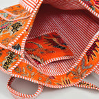 MITTICO Quilted Cotton Tote Bag for Women – Large Shoulder Handbag with Zipper & Multiple Pockets | Lightweight Travel Tote for Office, Shopping & Daily Use | Orange Floral Print