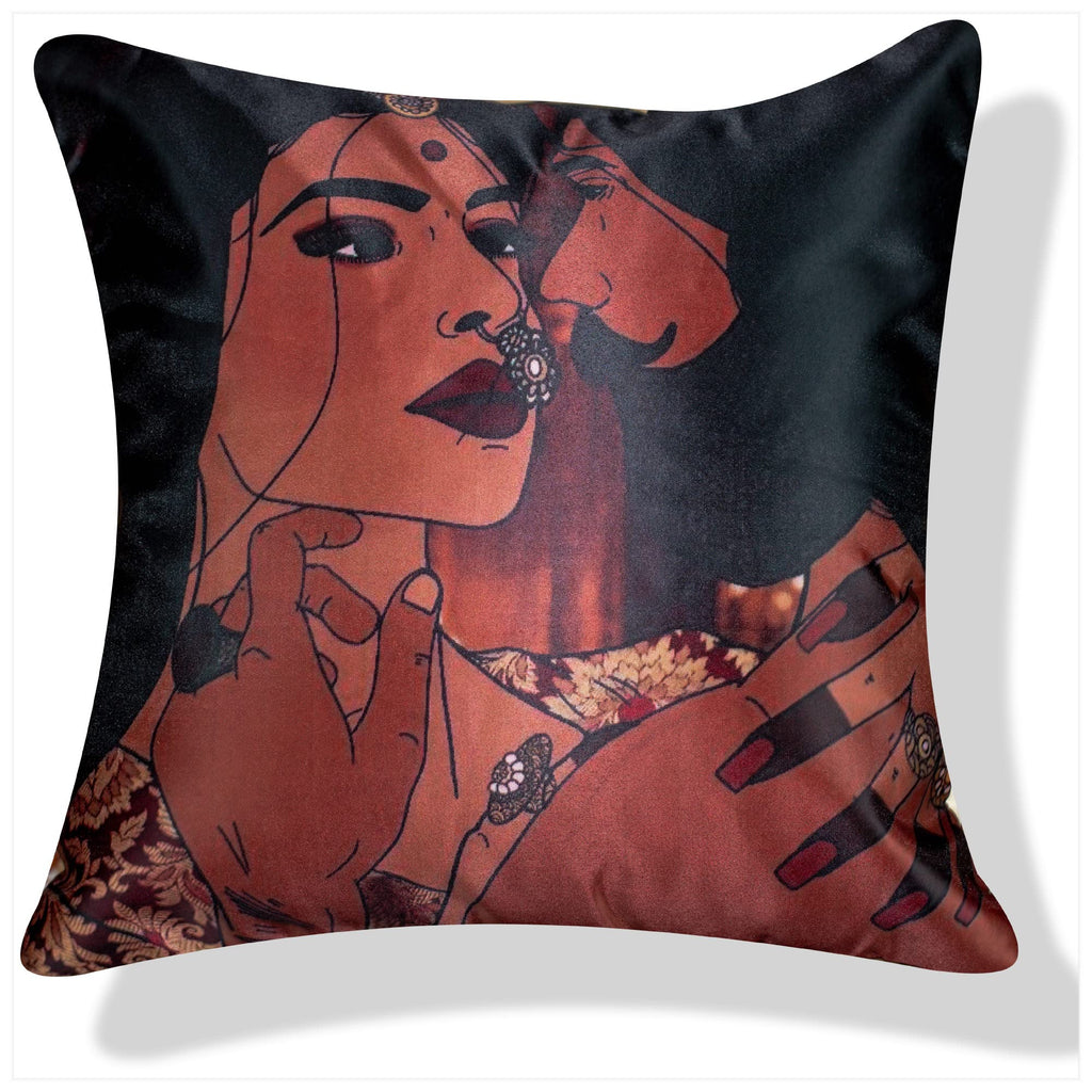 Vendola Bollywood Series Satin Microfibre 250TC Cushion Covers, Multicolor, Set of 4 Pieces (16X16 Inches)