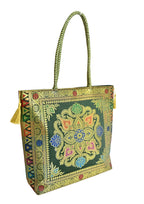 Nirvana Handicraft Silk Hand Bag/Shoulder/Tote Bag For Ladies (Medium, Rangoli, Dark Green (Kai Colour))