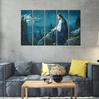 VIBECRAFTS Jesus In Forest 5 Pieces Canvas Wall Painting For Home | Office | Living Room | Gift (PTVC5Pcs4_8512)