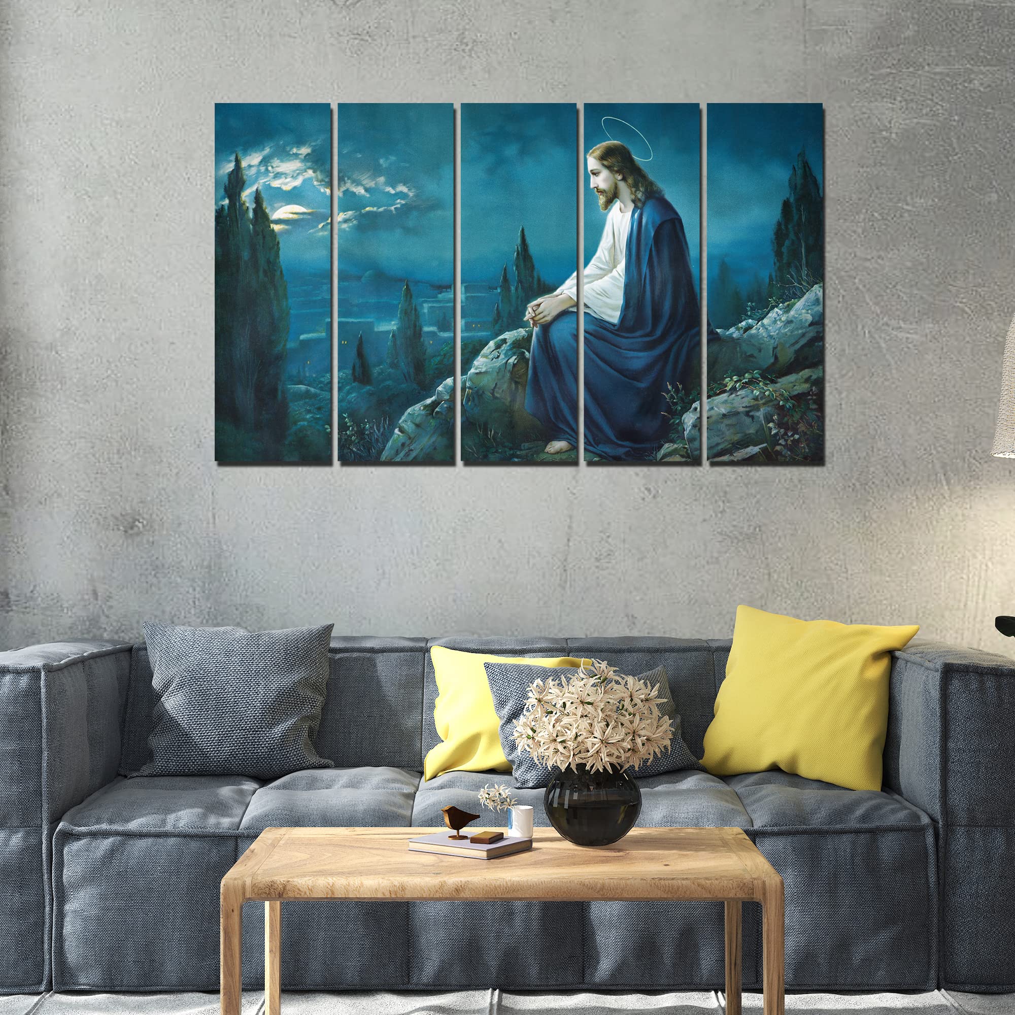 VIBECRAFTS Jesus In Forest 5 Pieces Canvas Wall Painting For Home | Office | Living Room | Gift (PTVC5Pcs4_8512)