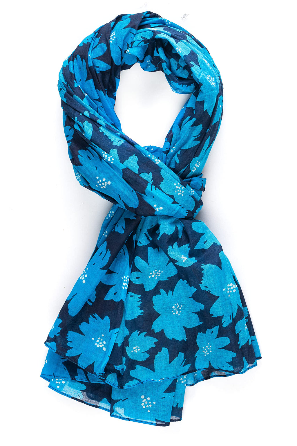 AQVA Printed Cotton Scarf for Women Stylish (Bahar Navy Turquoise) | Head and Face Cover Scarf for Girls with 100% Cotton | Soft & Lightweight Scarves/Stoles for all Weather (72 x 43 in)