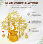 Crocon Citrine Crystal Tree of Life – Feng Shui Money Tree with 6 Coins & Potli Base – Reiki Healing Bonsai Tree for Wealth & Abundance – Crystal Tree for Positive Energy & Home Decor