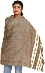 Exotic India Shawl from Kutch with Embroidered Mirrors - Color Stucco Brown