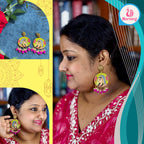Mornny Traditional Rajasthani Dangle Earrings, Pink Beaded, Handcrafted Fashion Jewellery for Women (Green)