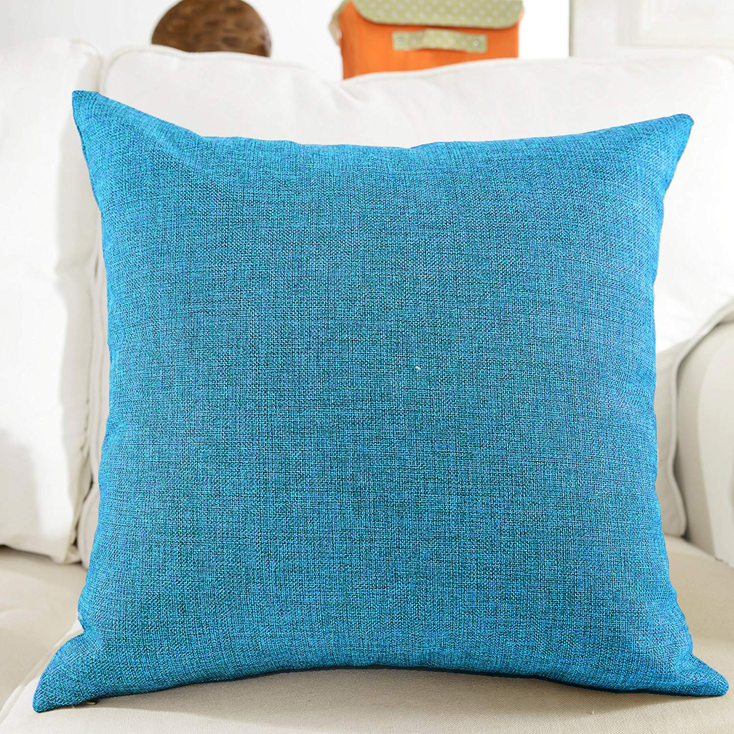 Khooti Jute Cushion Cover, Throw Pillow Cover for Couches, Chairs, Sofas, Beds, Coffee Tables, Living Rooms, Bedrooms, Modern Boho Design, 18x18 | Bondi Blue | Set of 2