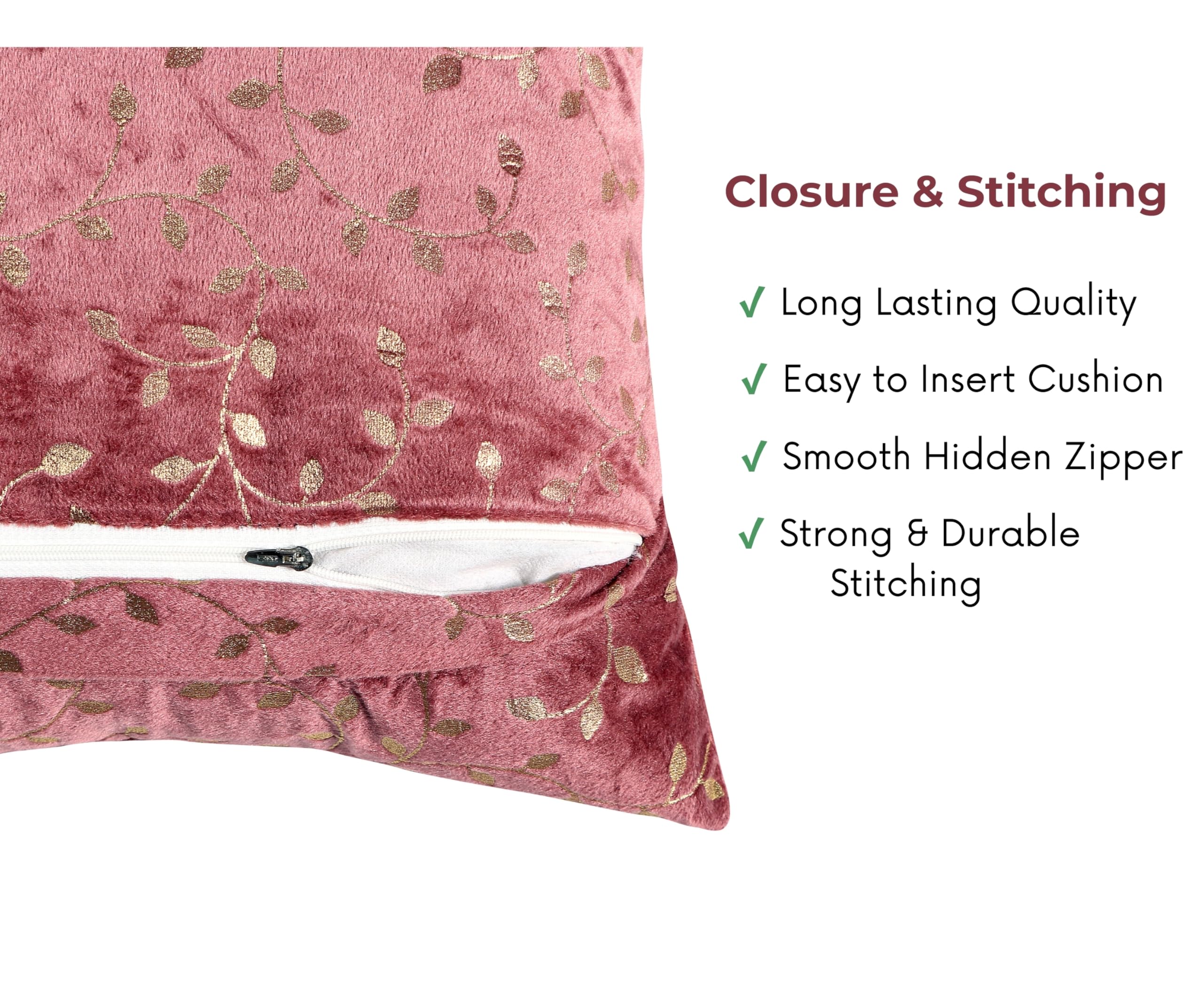 RD TREND® Premium Velvet Cushion Covers Set of 5 | Soft Decorative Throw Pillow Covers for Sofa, Bed & Living Room | Cushion Cover 16 inch x 16 inch (40x40 cm) Dusty Rose