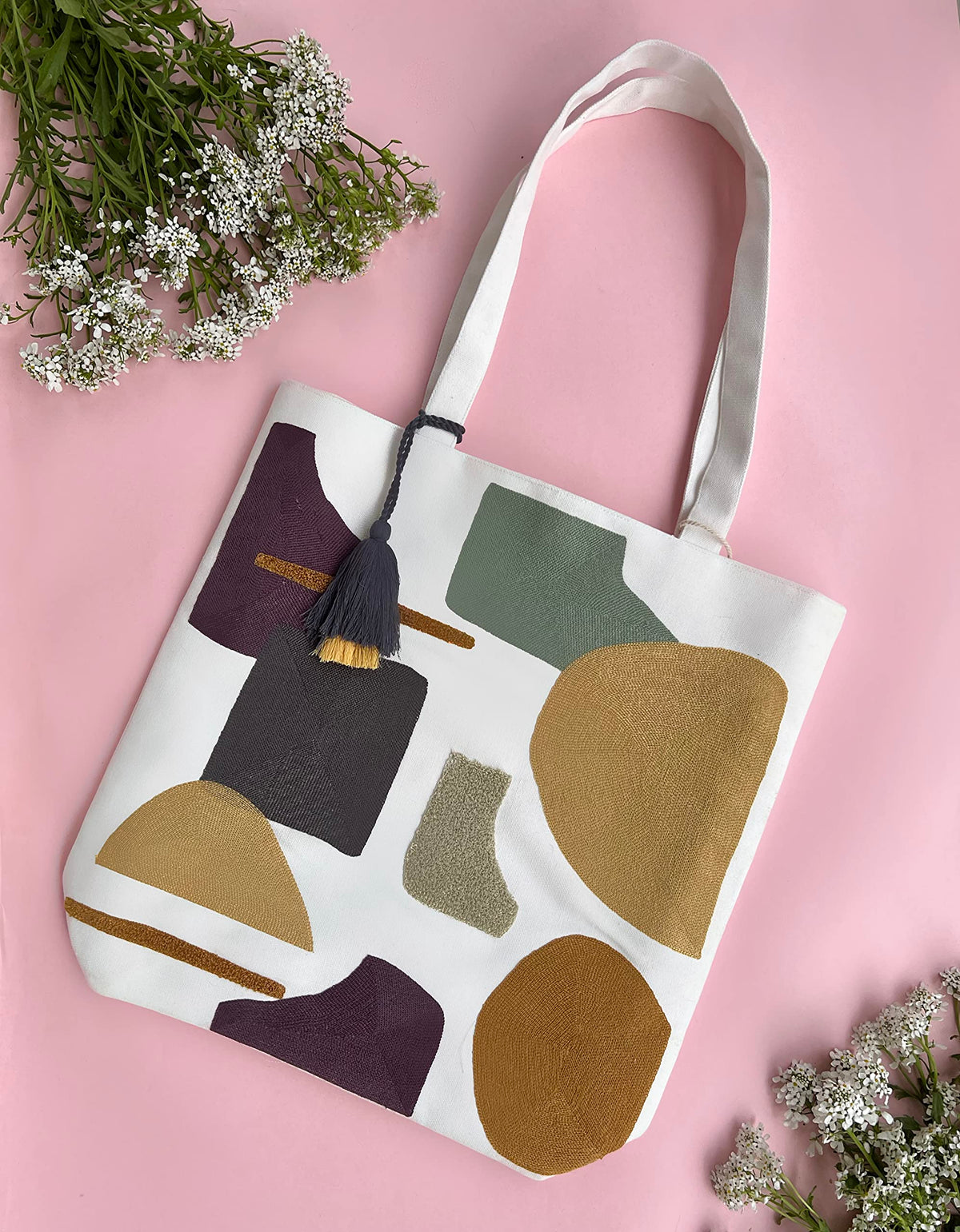 MASQ By Q-One Multipurpose TOTE BAG for Girls and Women, Sturdy, Abstract Embroidered, Durable, Designed for Being Functional and Trendy with Ample Storage
