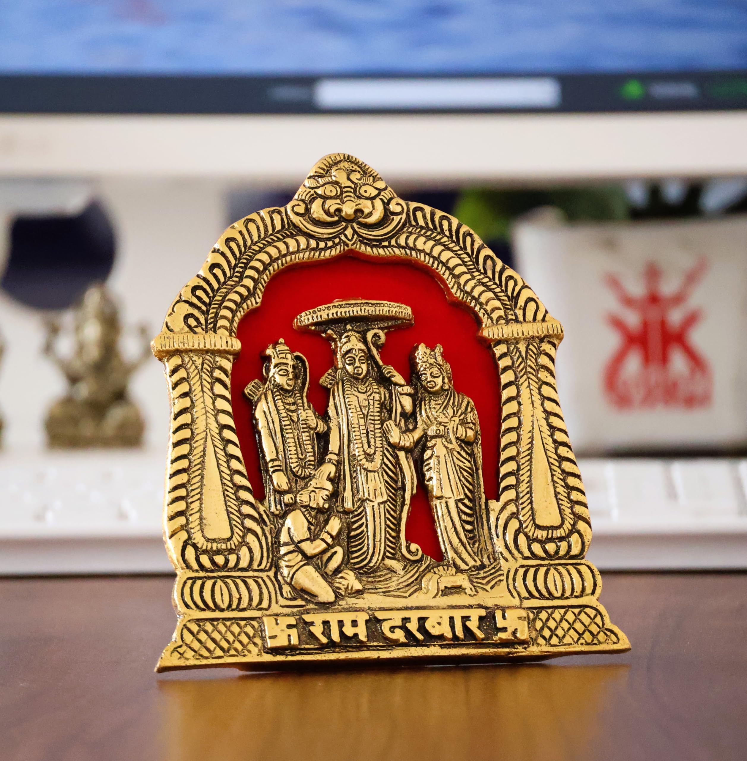 KridayKraft Metal Shri Ram Darbar Statue Murti Religious Idol for Wall Hanging and Table Top Office Décor Decorative Showpiece Figurines,Ram ji Sculpture for Decoration & Gifting Purpose