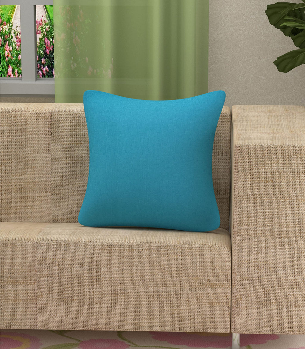 Yellow Weaves Cotton 250 TC Canvas Decorative Cushion Covers, (24 X 24 Inches), Set Of 1, Sky Blue