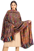Naureen Women Pashmina Blend Kani Shawl with Floral Artwork, Warm and Soft, 40x80 inch