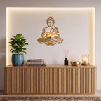 ALCU Buddha Wall Decor with Tealight Candle Holder | Gold Powder Coated Iron Metal Wall Art | 15 x 18 Inch Decorative Wall Hanging for Living Room, Bedroom, Meditation Room & Home Décor