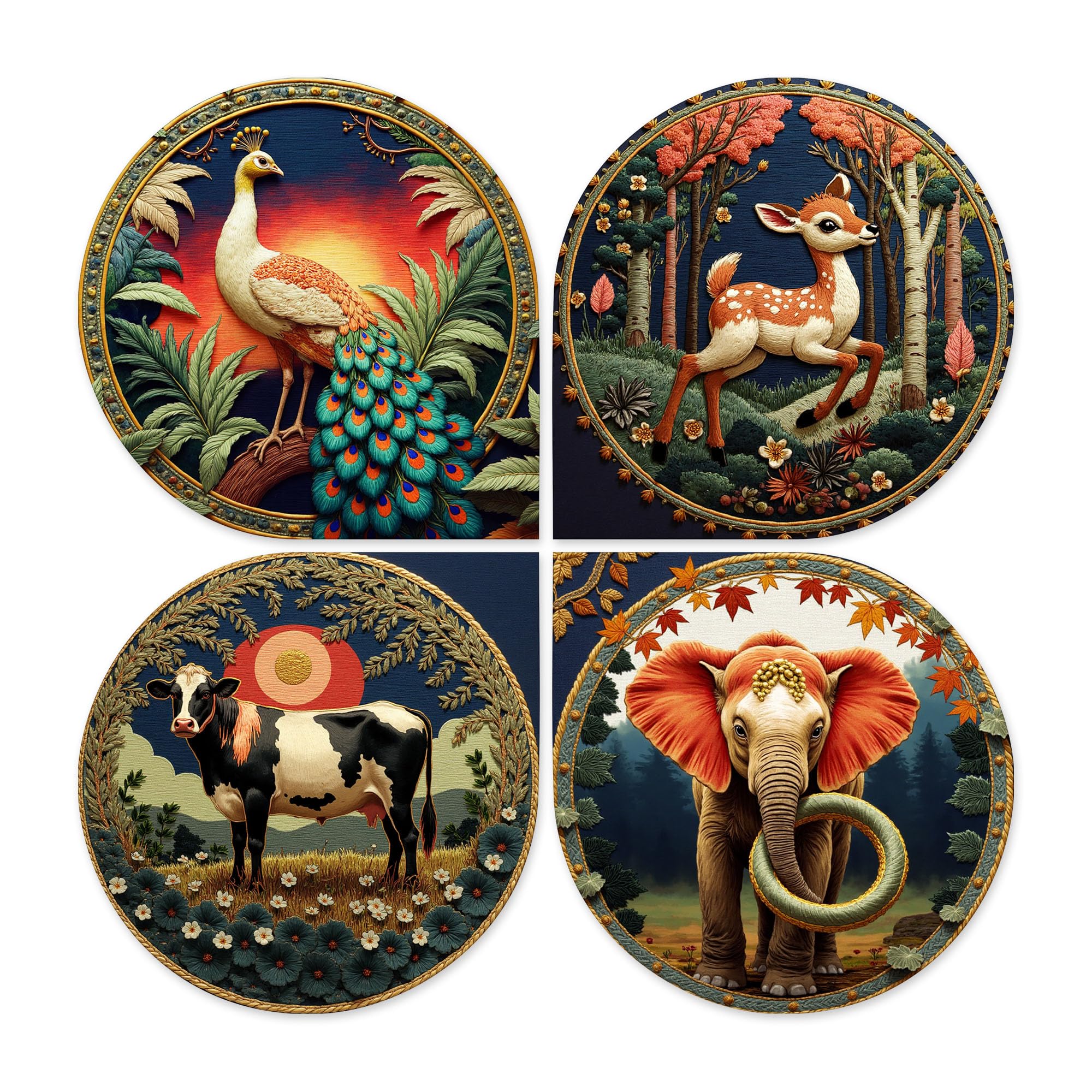 Artvibes Animals in Forest Modern Art Decorative MDF Wooden Wall Art for Home | Living Room | Office | Wall Art Painting For Hall | Graphic Artwork | Wall Poster | Gift Items (WH_8422N), Set of 4