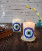 The Bling Stores Pillar Candle Garden of Season Evil Eye Wax Candle with Tea Light & Candle Holder Long Burn Time and Smokeless Candles - White Candles for Home Decoration