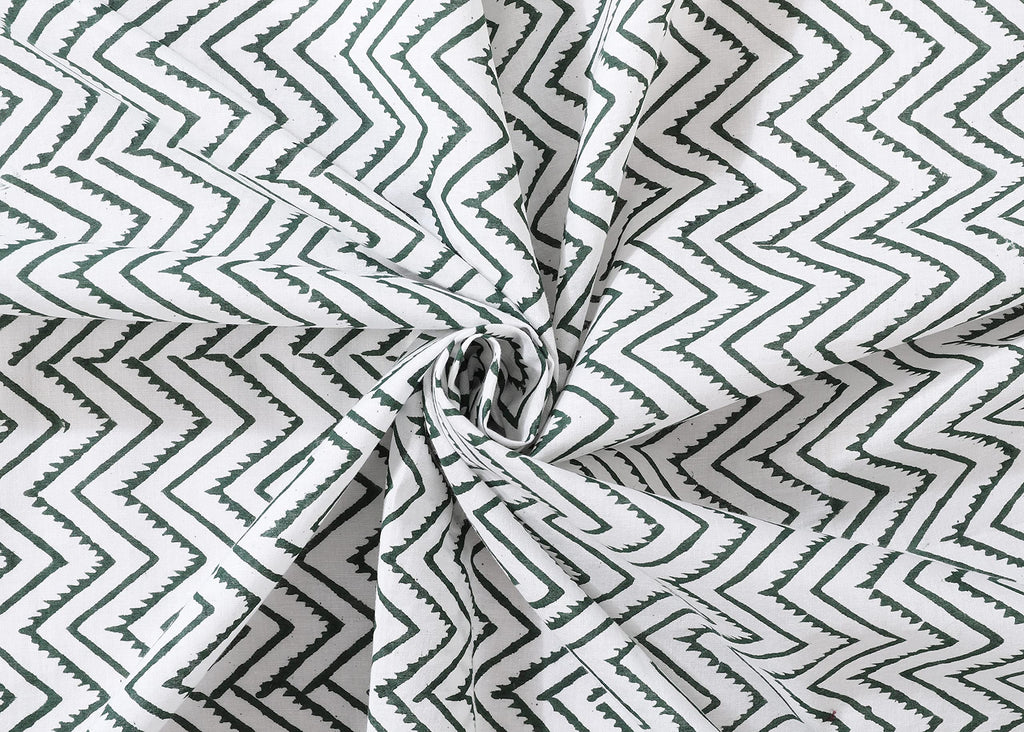 Ravaiyaa - Attitude is everything Sanganer Hand Block Printed Women's Scarves Pure Cotton Female Scarf Square Hijab Dupatta 40 X 40 Inch (White Green Chevron)