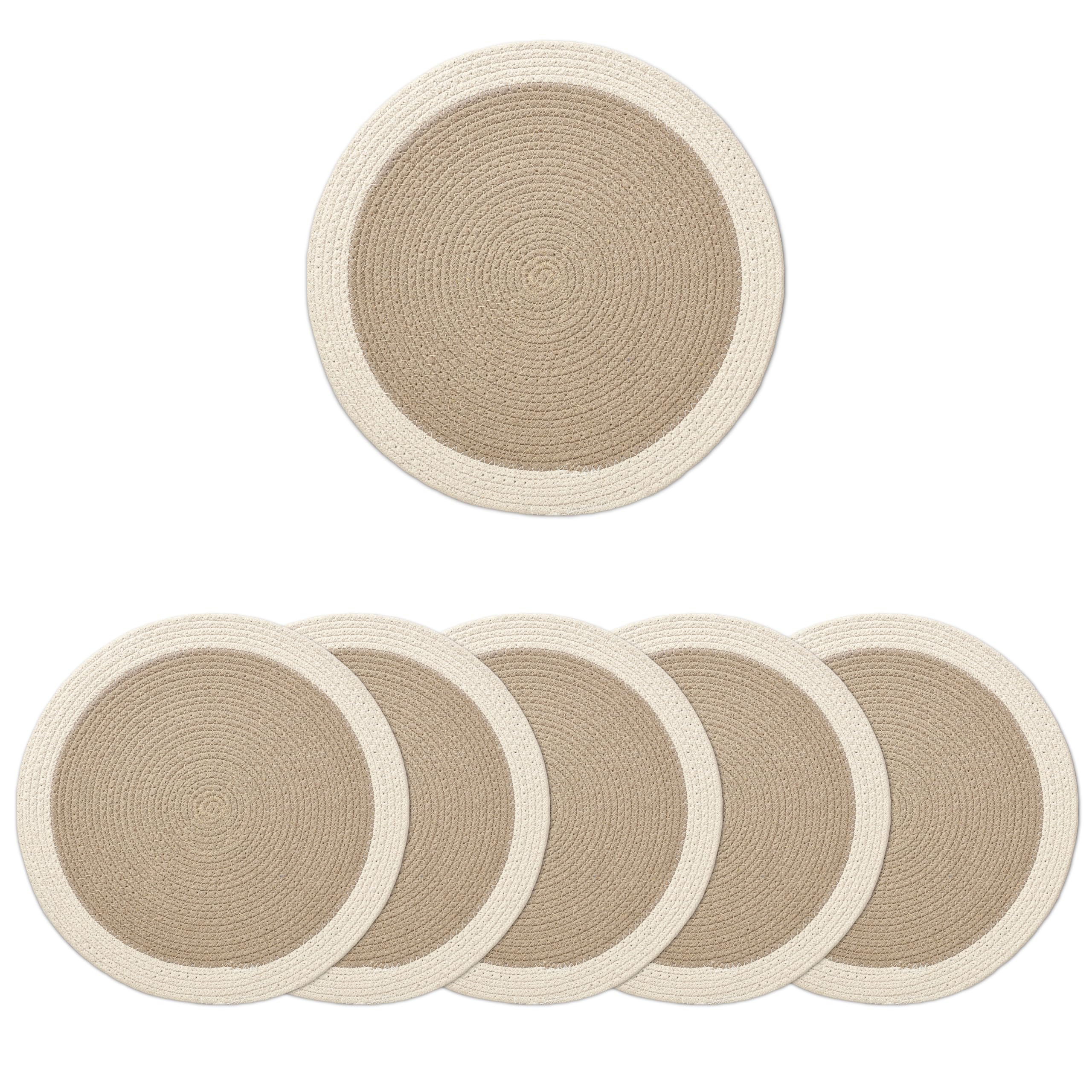 Encasa XO Dining Table Mats, Round Ribbed Cotton, Heat Resistant Beige Kafalo