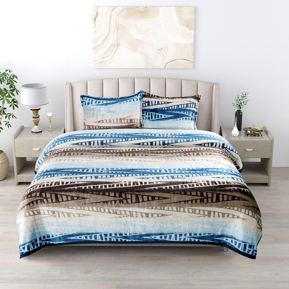 Gullivar Flannel Blanket Cum Warm Bedsheet with 2 Matching Pillow Covers| 250 GSM Ultra Soft Double Bed AC Blanket |All Season Cozy Quilt Bedcover| Perfect for Winter (90x100 in)- Grey & Blue Kafalo