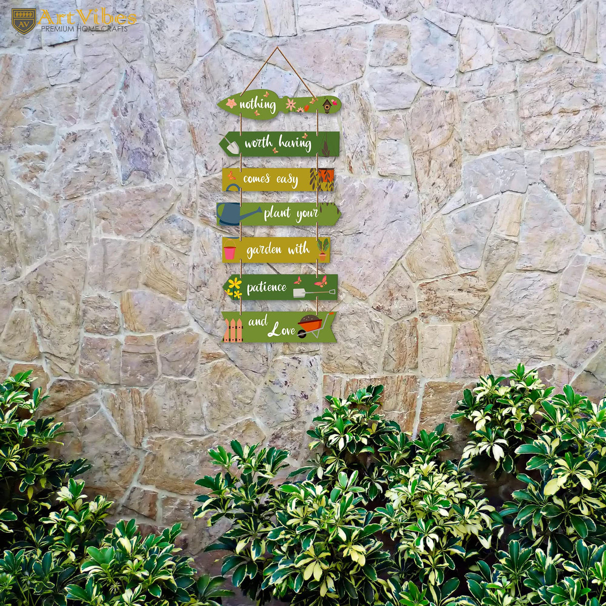 Artvibes Plant Your Garden with Patience Wooden Wall Art | Balcony | Quotes Decor Item | Decoration Wall Hanging Items | Wall Poster | Unique Gift | Garden Quotes Wall Hanging (WH_7010N)