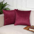 STITCHNEST Quilted Velvet Cushion Covers Set of 2 | Soft Maroon | 18x18 Inches | Premium Sofa & Living Room Décor