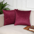 STITCHNEST Quilted Velvet Cushion Covers Set of 2 | Soft Maroon | 12x12 Inches | Premium Sofa & Living Room Décor