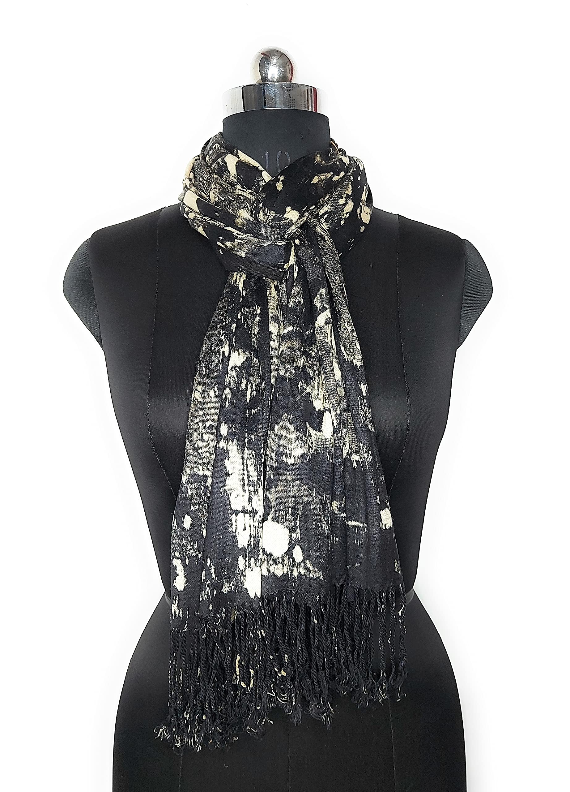 Chandwasia Viscose Satin Finish Scarf Stole | Soft Lightweight Designer Accessory for Men and Women | Summer Collection | Black