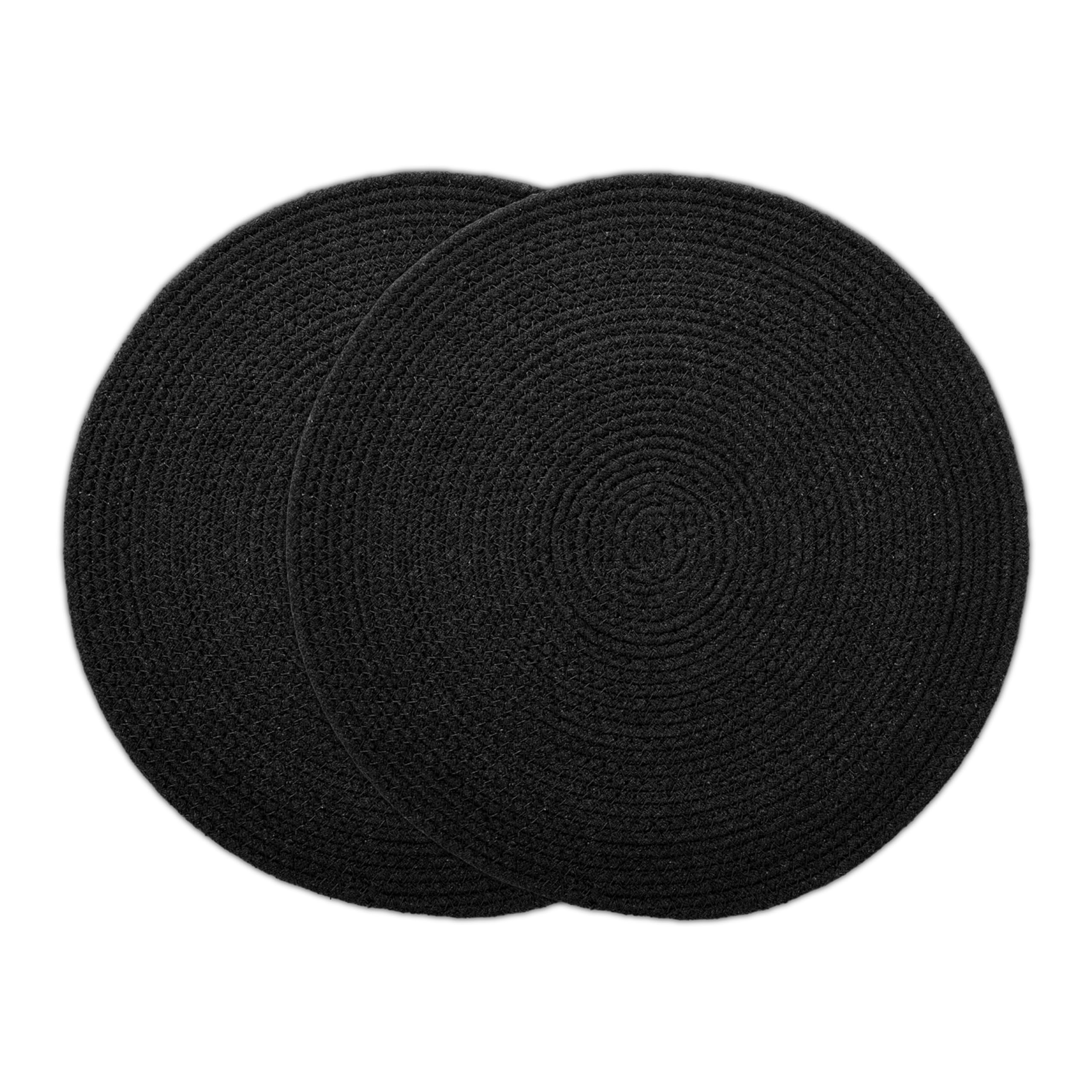 Encasa XO Round Ribbed Cotton Dining Table Mats, Heat Resistant Black Kafalo