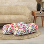 BLOCKS OF INDIA Cotton Hand Block Printed Bolster Cover | Booster Cover with Drawstring | Round Long Pillow Cover for Bed | Dewan Pillow Cover Set 16 X 32 | Set of 2 (White JAAL)