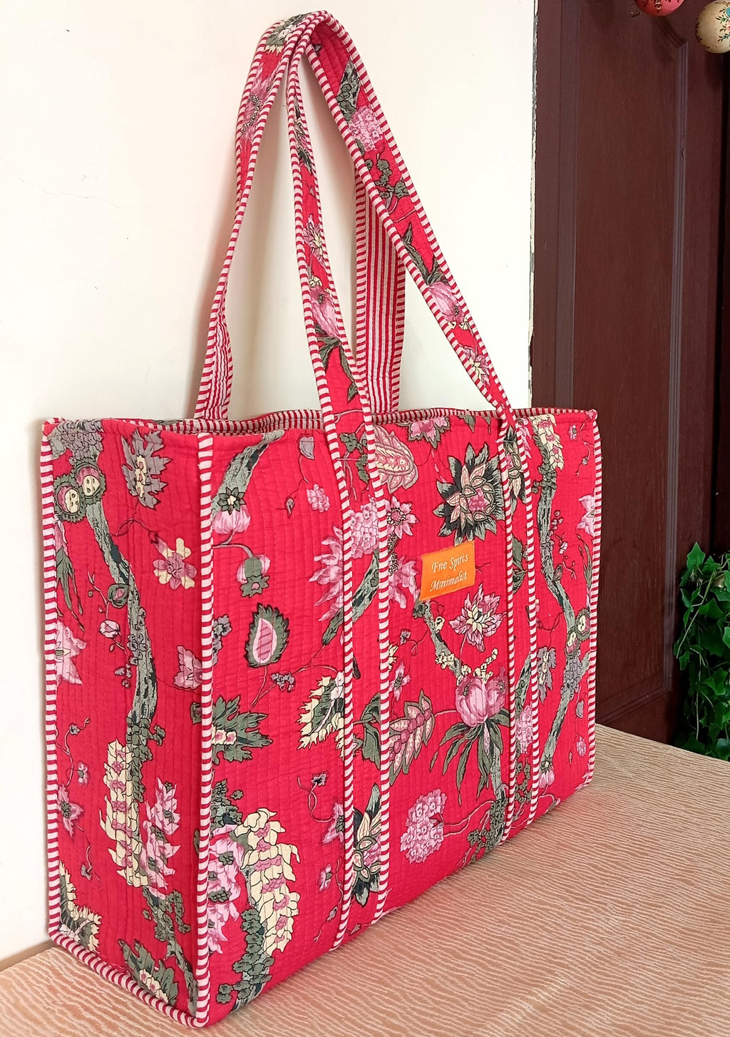 Cotton Tote bag for Women | Shoulder Bag | Durable Shopping bag | Reusable Grocery Bags | Eco friendly Bags| Handmade Cotton Bag | Stylish Quilted handBag |Vegan Tote Bag (Dark Red)