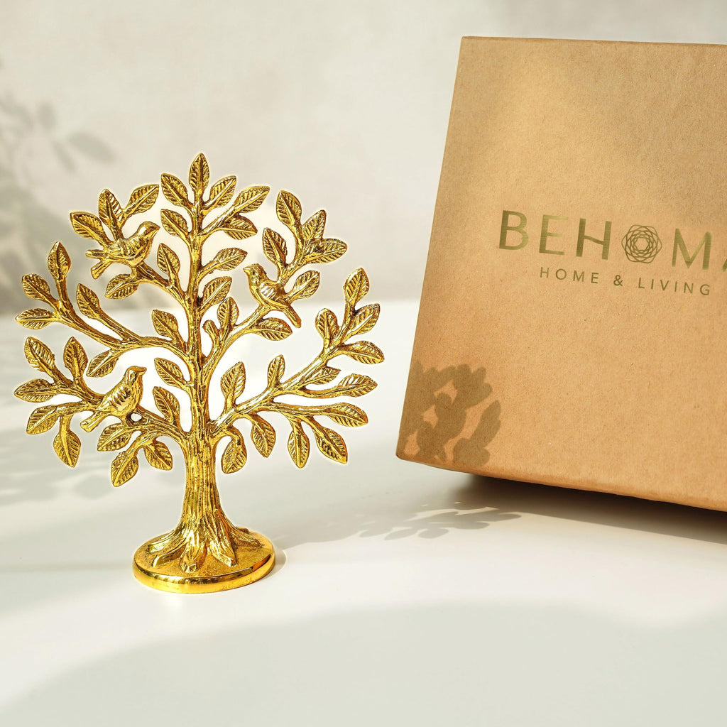 BEHOMA 100% Pure Brass (6 inch) Kalpvriksh Tree with Birds | Good Luck Gift