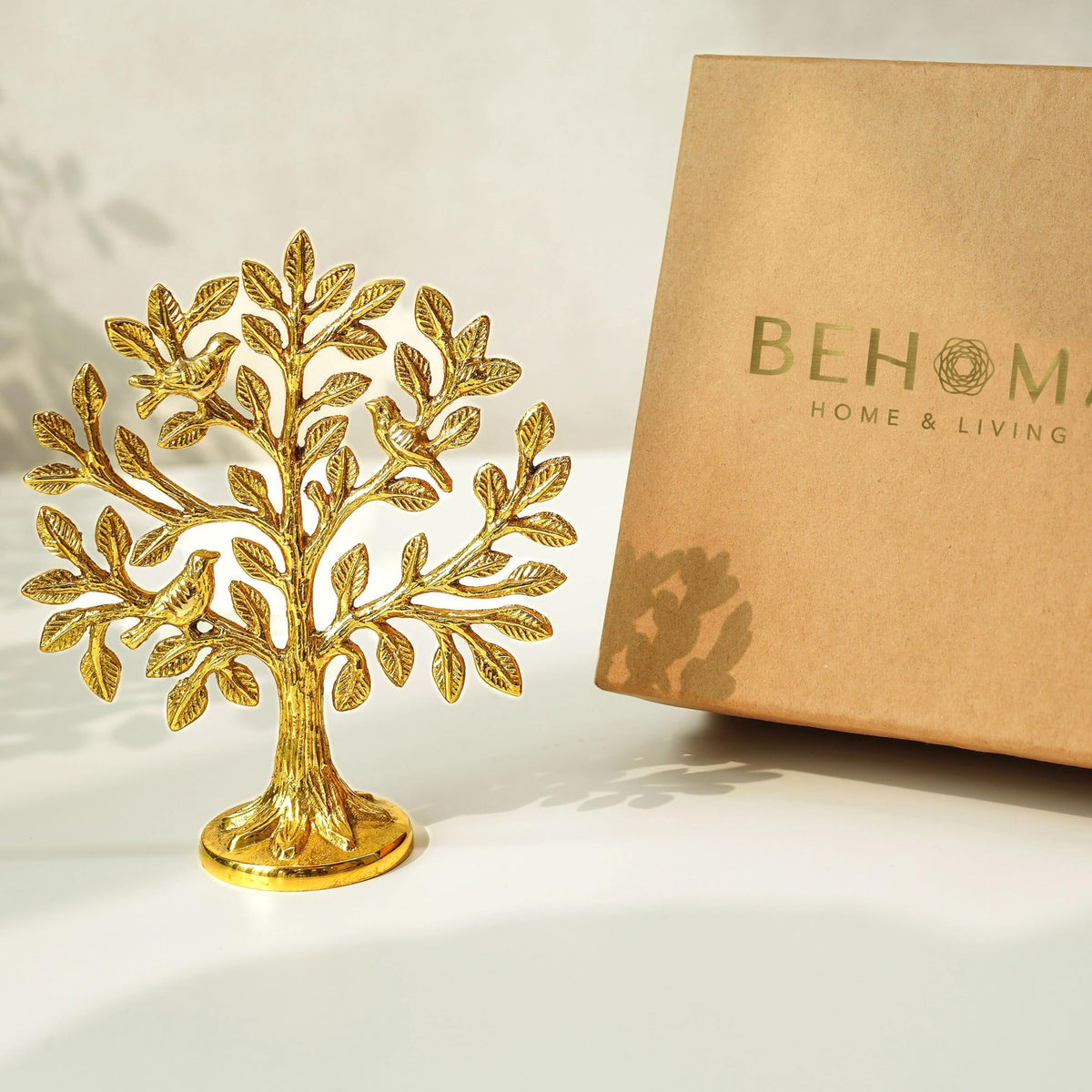 BEHOMA 100% Pure Brass (6 inch) Kalpvriksh Tree with Birds | Good Luck Gift