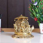 KridayKraft Metal Ganesha Statue Sitting on Boat, ganpati Bappa Religious Idol,Metal Ganesh ji Showpiece Figurines- Medium, Gold