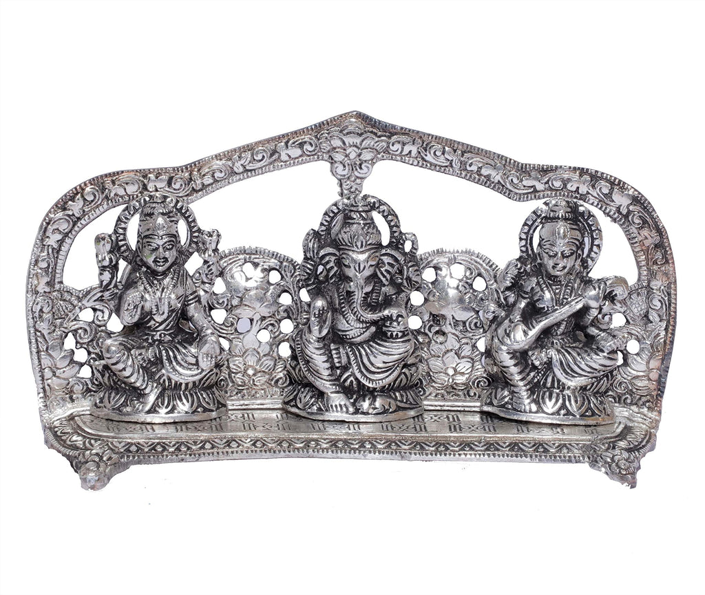 KridayKraft Silver Plated Laxmi Ganesha Saraswati Murti LGS Metal Statue Decorative Showpiece Figurines Religious Idol Sculpture for Decoration & Pooja Gifting Purpose