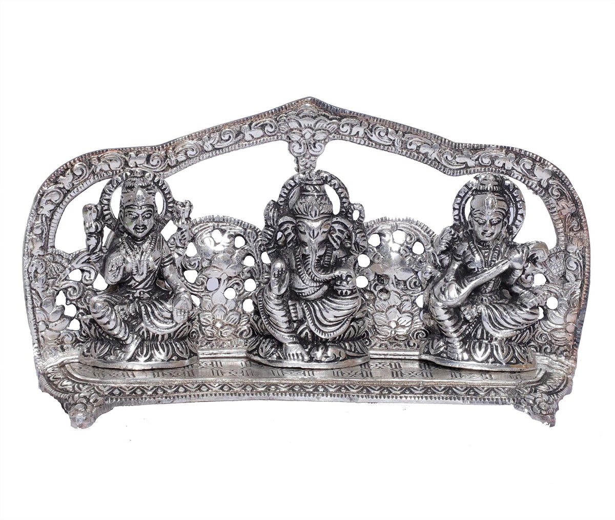KridayKraft Silver Plated Laxmi Ganesha Saraswati Murti LGS Metal Statue Decorative Showpiece Figurines Religious Idol Sculpture for Decoration & Pooja Gifting Purpose
