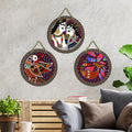 Artvibes Madhubani Folk Art Round Shape MDF Wooden Wall Decor Items | Living Room | Handcrafted Art | Wall Poster | Aesthetic Wooden Decor | Art Print | Unique Gift Items (WH_9903N), Set of 3