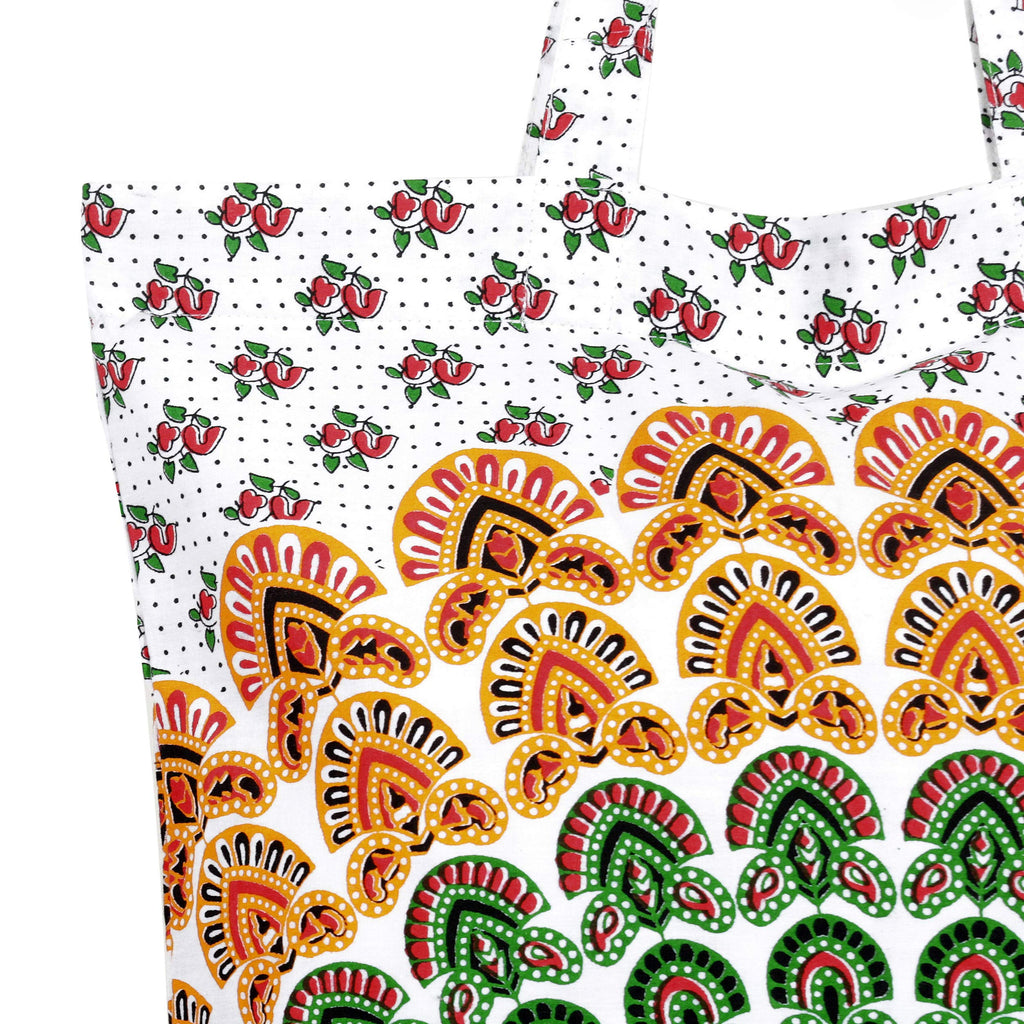 Ravaiyaa - Attitude is everything Cotton Shopping Bag Purse Bags Women Tote Shoulder Handbag (White Peacock Feather Bag - 9)
