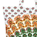 Ravaiyaa - Attitude is everything Cotton Shopping Bag Purse Bags Women Tote Shoulder Handbag (White Peacock Feather Bag - 9)