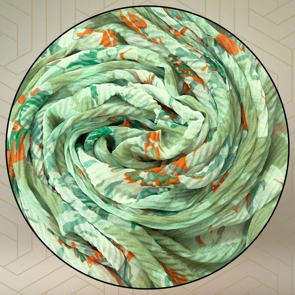 Scarf Woman Pleated Floral Print Mal Mal Cotton Scarves | Hijab Scarf | Headscarf | Neck Scarf | Stoles | Wraps (Green)