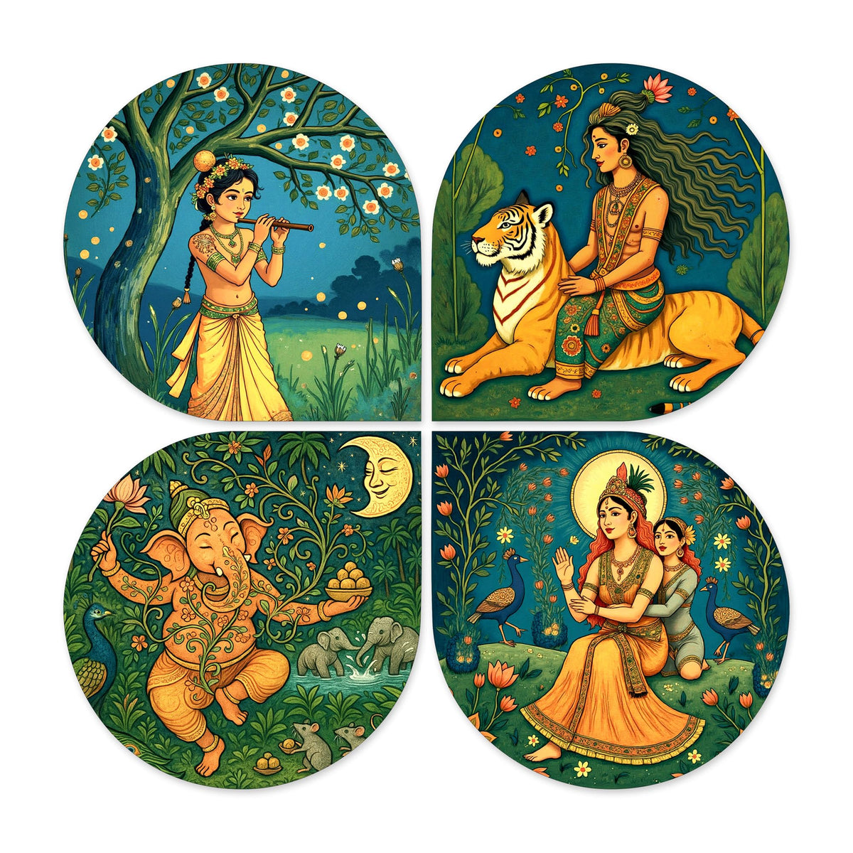 Artvibes Spiritual Decorative Wall Art MDF Wooden Wall Hanger for Living Room | Room Wall Art | Modern Decor Artwork | Living Room | Cafe | Wall Art Print | Unique Gift Items (WH_8465N), Set of 4