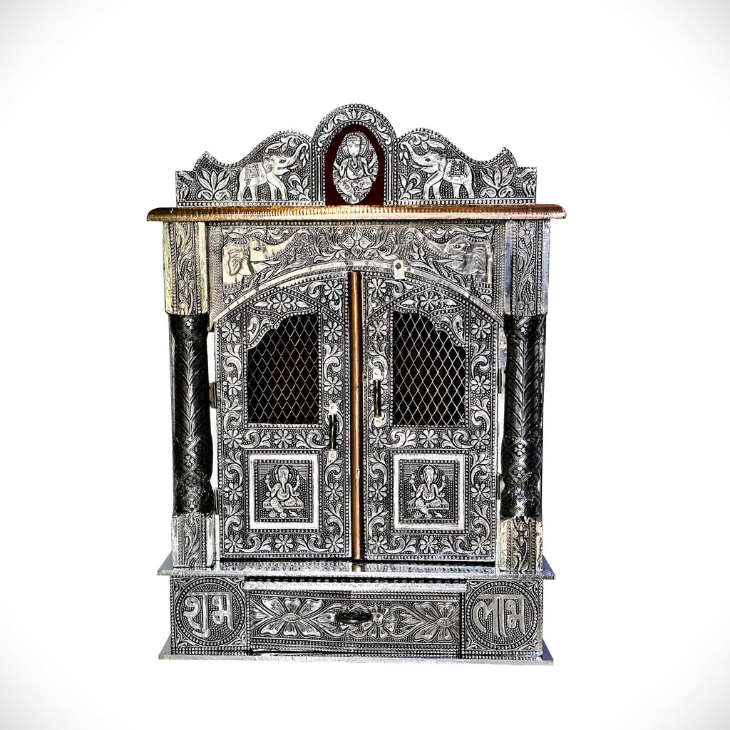 balveer Home n Office Temple Wooden Silver oxidised mandir Wall Hanging Temple.18L*6D inch
