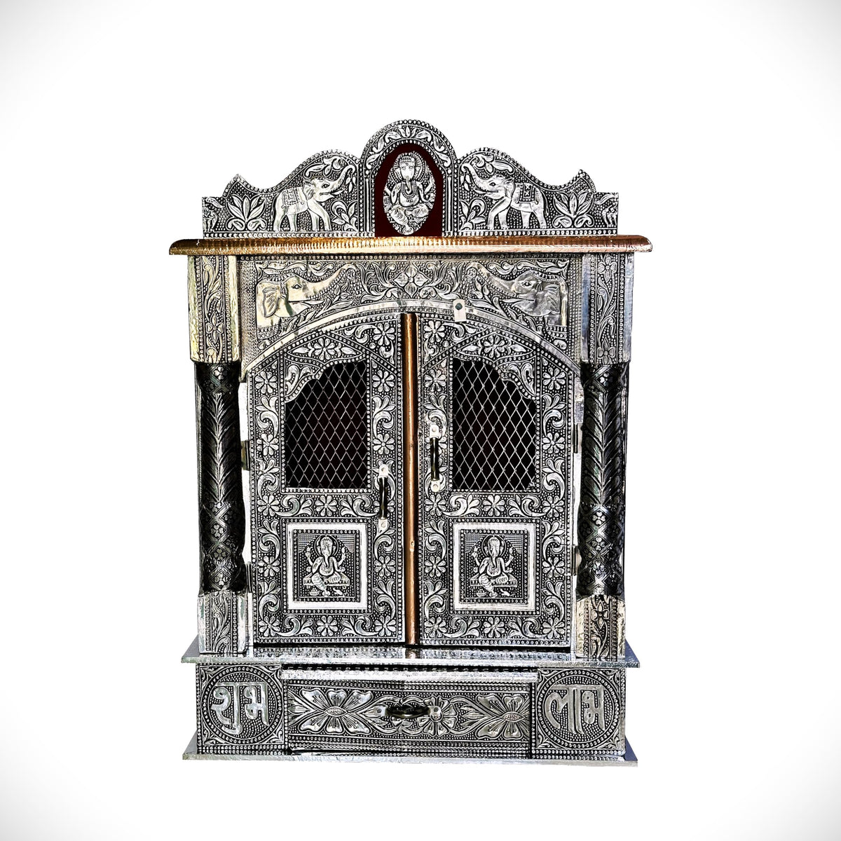 balveer Home n Office Temple Wooden Silver oxidised mandir Wall Hanging Temple.18L*6D inch